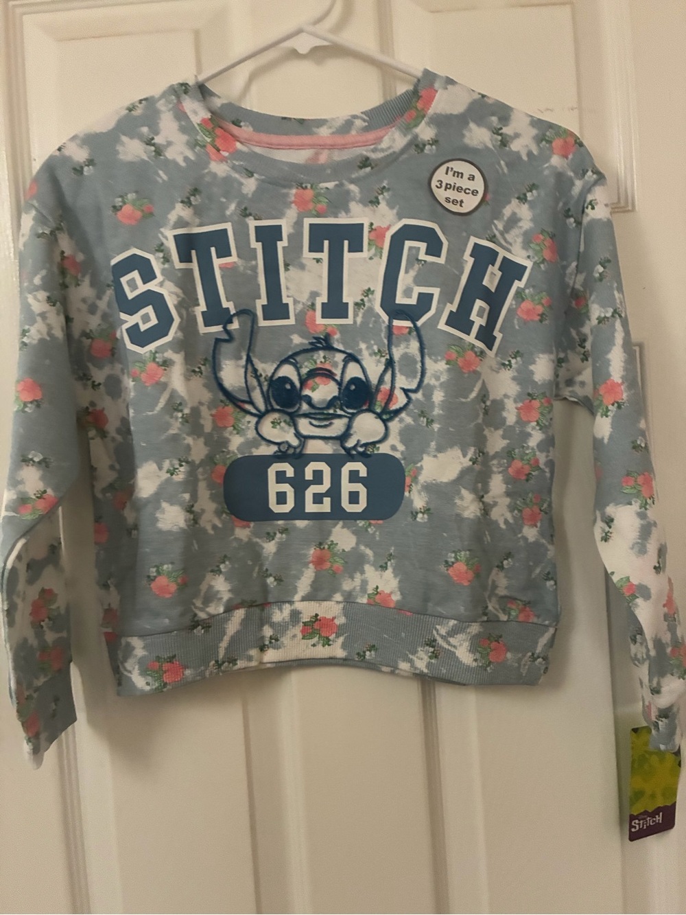 Girls' Stitch Crewneck Sweatshirt - Light Blue Floral